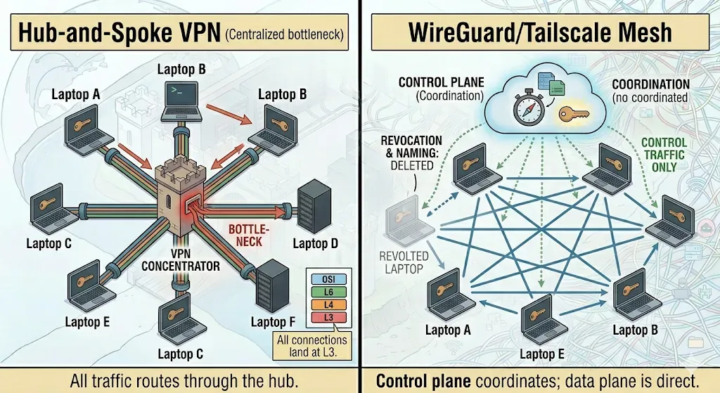 Hub-and-spoke ile mesh VPN topoloji karşılaştırması